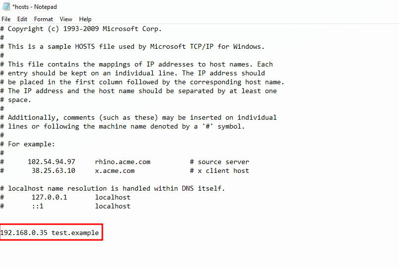 Windows Hosts File Entry