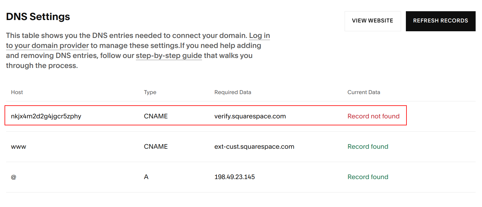 Squarespace DNS Settings