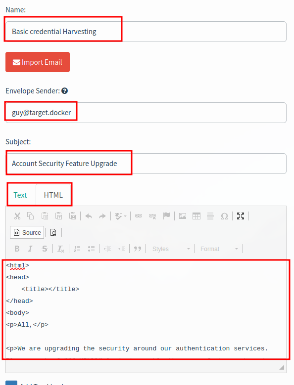 Basic Credential Harvesting Email Template Creation