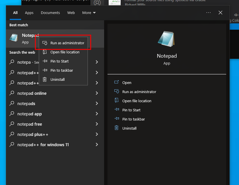 Run Notepad as Administrator